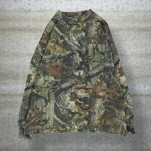 Vintage 90s Jerzees Advantage Shirt Men L Hunting Camo Cotton Long Sleeve Pocket